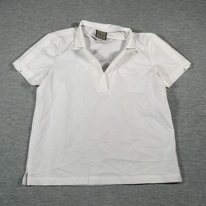 ORTTU Polo Shirt Mens Large White Johnny Collar Short Sleeve Stretch Rayon Blend